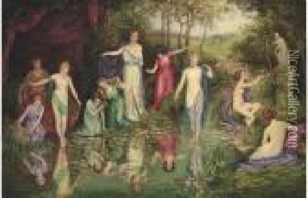 Bathing Nymphs Oil Painting - John William Waterhouse