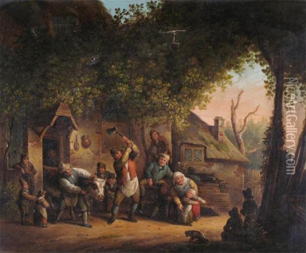 The Fatted Calf Oil Painting - Adriaen Jansz. Van Ostade