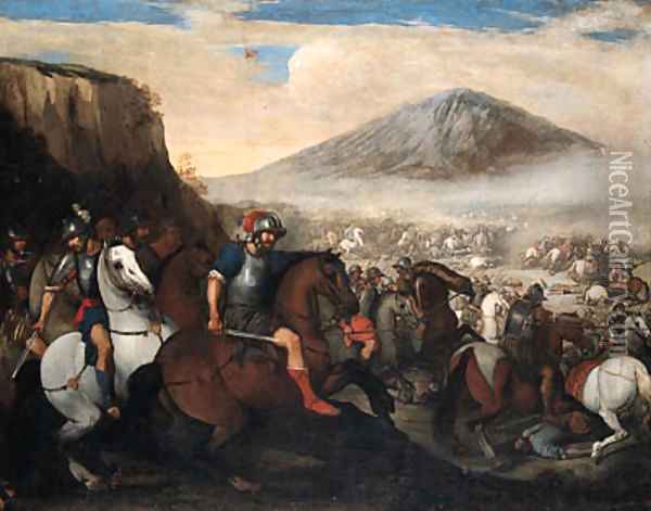 A Cavalry Battle Oil Painting - Aniello Falcone