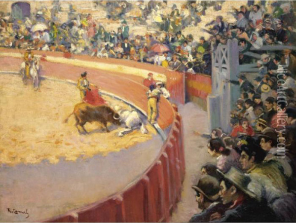 Corrida De Toros (le Combat De Tauraux) Oil Painting - Ricardo Canals y Llambi