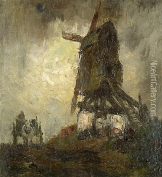 A Cart Beside A Windmill Oil Painting - Willem Maris