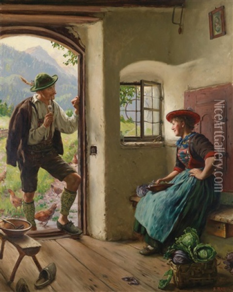 Tandelei Auf Der Alm Oil Painting - Emil Rau