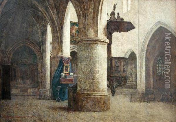 Interior Of Sarlat Cathedral Oil Painting - Maundrell Charles Gilder