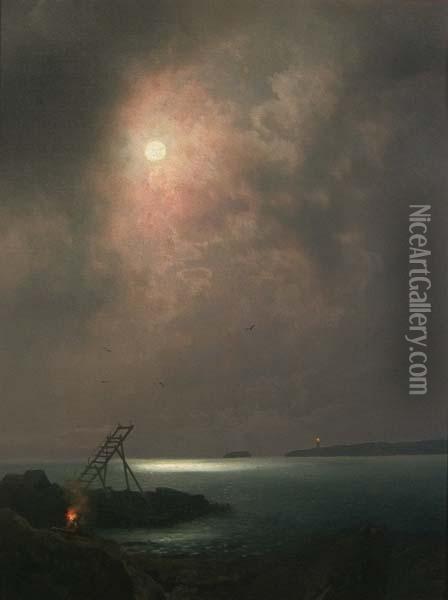 Moonlight On A Quiet Shore Oil Painting - Herman Herzog