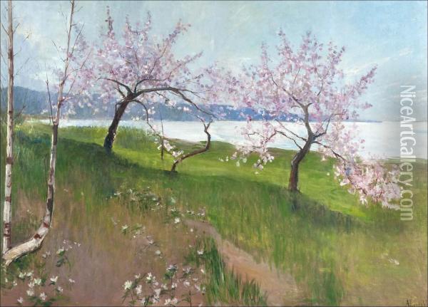 Kukkivat Omenapuut Oil Painting - Amelia H. Lundahl