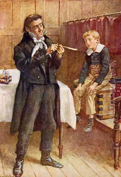 Mr Wackford Squeers and the New Pupil, 1924 Oil Painting - Harold Copping