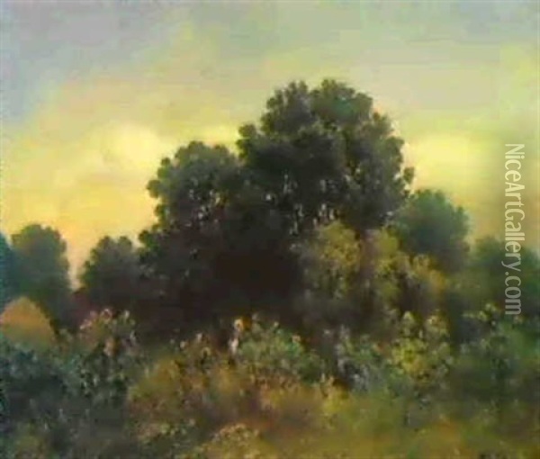 Sonnenblumen Vor Einer Waldlandchaft Oil Painting - Viktor Resanoff