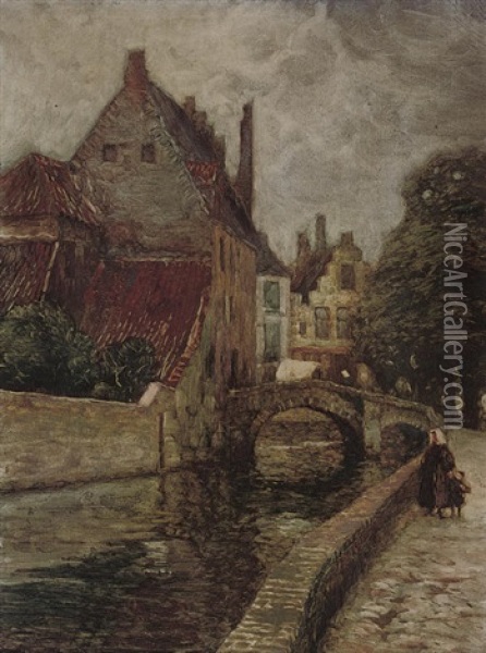Quay St. Augustine, Bruges Oil Painting - Carl (Karl, Charles) O'Lynch of Town