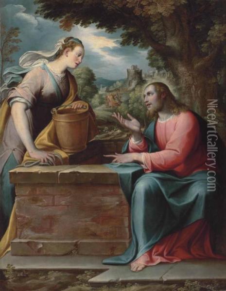 Christ And The Woman Of Samaria Oil Painting - Camillo Procaccini