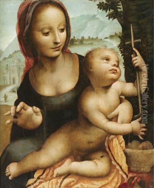 The Virgin And Child In A Landscape Oil Painting - Fernando Yanez De la Almedina