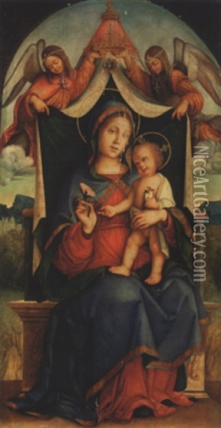 Vierge A L'enfant Avec Deux Anges Oil Painting - Bernardino di Bosio Zaganelli
