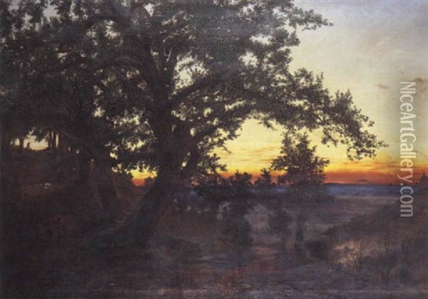 Sunset With A Distant View Of Rome Oil Painting - Andrew MacCallum