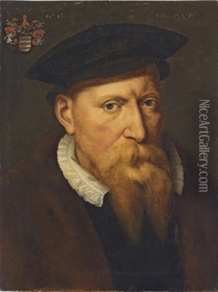 Portrait Of A Robert De Croy, Bishop Of Cambrai Oil Painting - Willem Key