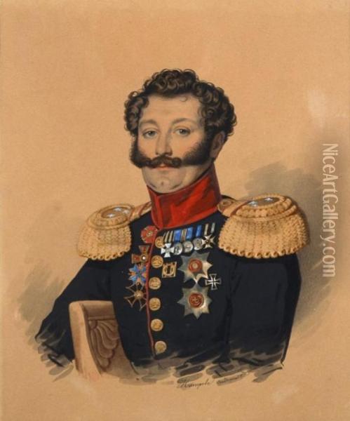 Portrait D'un Officier De L'armee Imperiale Russe Oil Painting - Carl Von Hampeln
