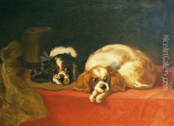 King Charles Spaniels, The Cavalier's Pets (by Norris Fowler Willatt) Oil Painting - Sir Edwin Henry Landseer