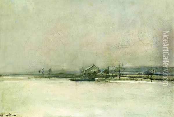 Winter Landscape With Barn Oil Painting - John Henry Twachtman