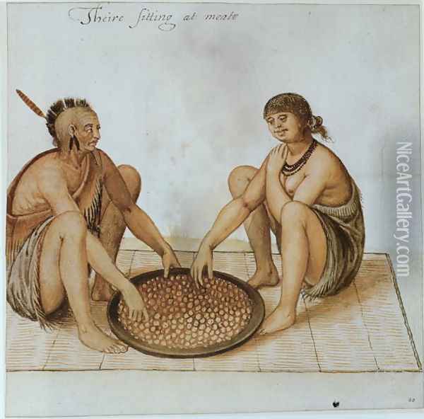 Indian Man and Woman Eating Oil Painting - John White