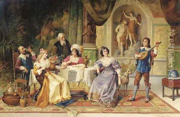 Musikalische Soiree a musical diversion Oil Painting - Franz Von Persoglia