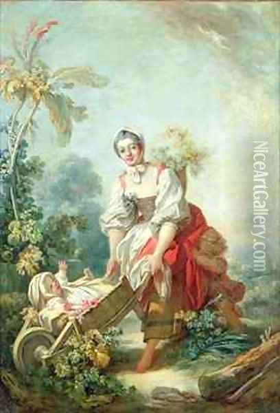 The Joys of Motherhood Oil Painting - Jean-Honore Fragonard
