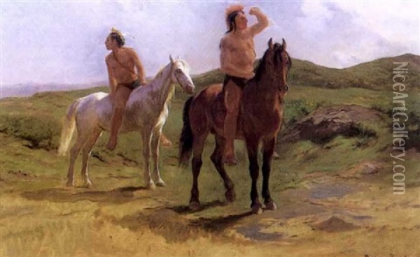Indians On Horseback Watching An Enemy Oil Painting - Rosa Bonheur