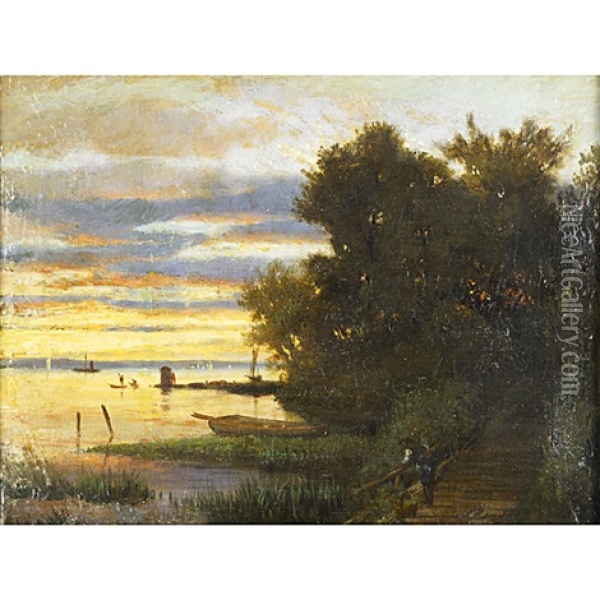 Landscape At Sunrise Oil Painting - Frederick Rondel