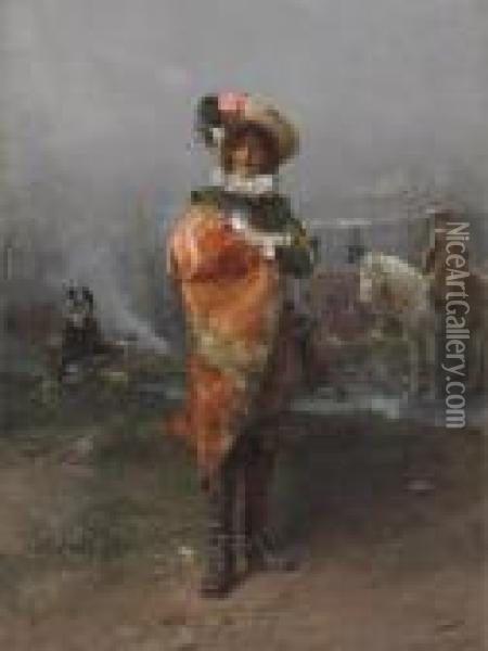 A Gentleman In A Cloak Oil Painting - Cesare-Auguste Detti