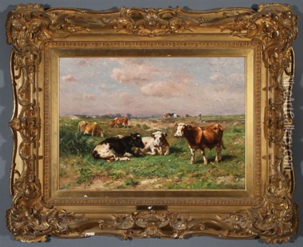 Cows Grazing Oil Painting - Johannes Hubertus Leonardus de Haas