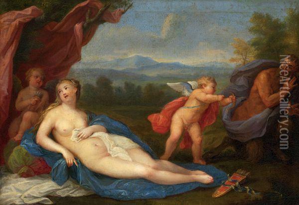 Venus Et L'amour Chassant Un Satyre Oil Painting - Louis De Boullogne II