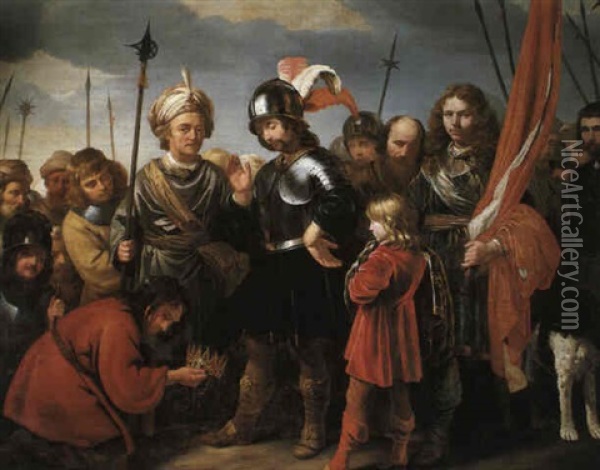 David Being Presented With Saul's Crown Oil Painting - Reyer Jacobsz. van Blommendael