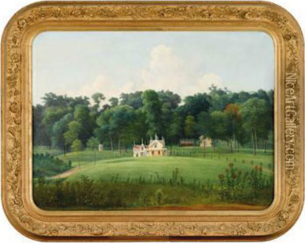 Gothic House In Summer Landscape Oil Painting - Godfrey N. Frankestein