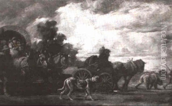 Gypsy Wagons, With Two Bears And Great Dane Oil Painting - Louis Leopold Boilly