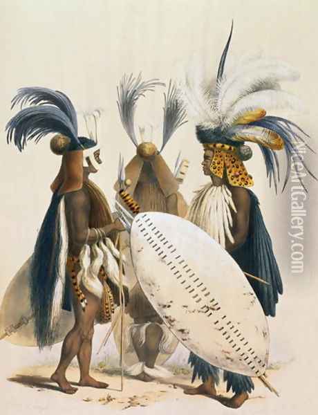 Zulu Soldiers of King Panda's Army, plate 20 from 'The Kafirs Illustrated', 1849 Oil Painting - George French Angas