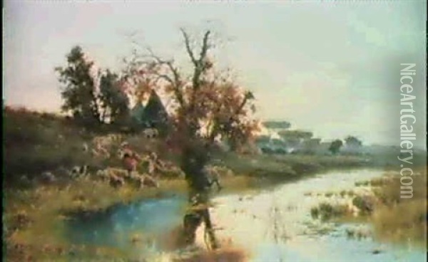 Gregge Al Tramonto Oil Painting - Pietro Barucci