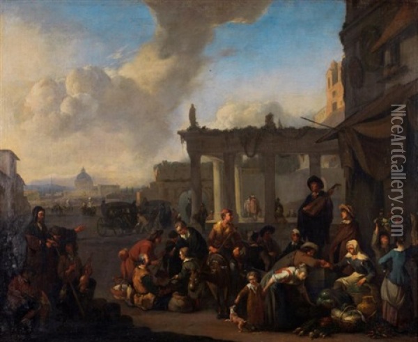 Scene De Marche A Rome Oil Painting - Johannes Lingelbach