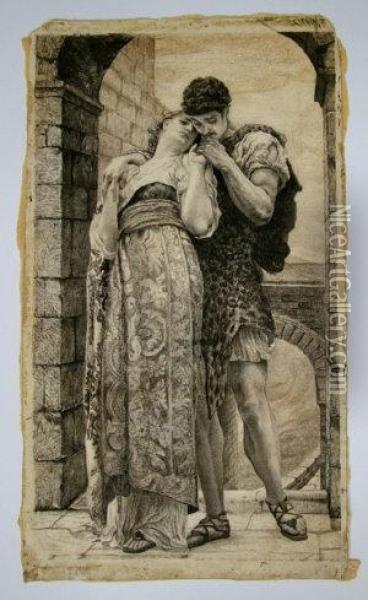 Lovers Standing Beneath A Gothic Arch Oil Painting - Sir Edward Coley Burne-Jones