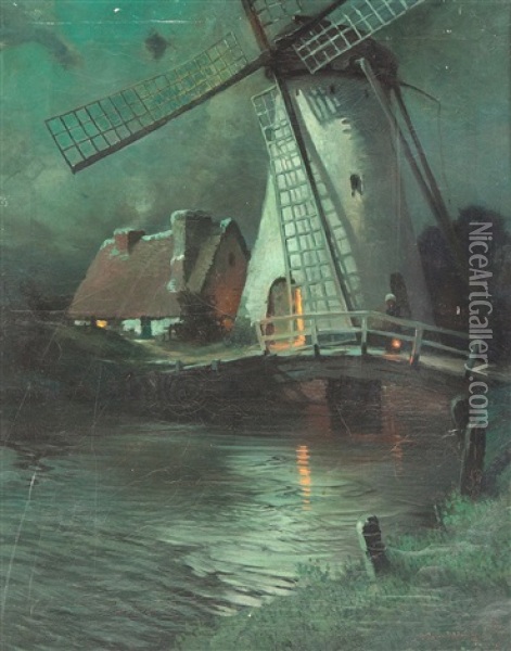 Windmill Oil Painting - George Ames Aldrich