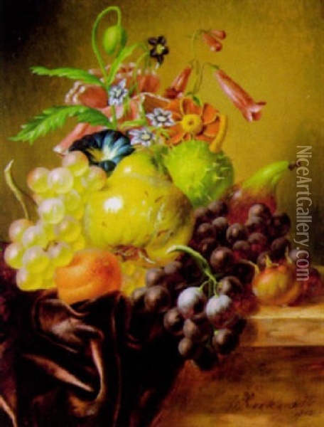 Stilleben Mit Blumen Und Fruchten Oil Painting - Johannes Reekers