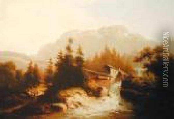 Pejzaz Gorski Z Mlynem Oil Painting - Albert Rieger