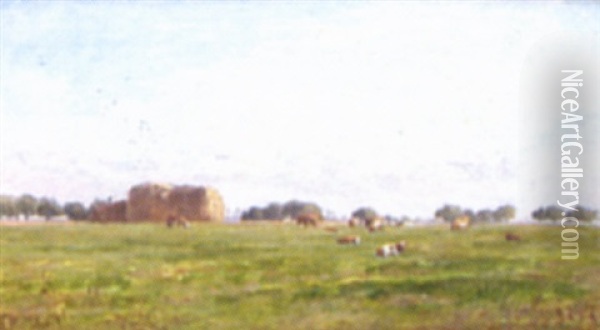 Extensive Country Landscape With Cattle Oil Painting - William Samuel Jay