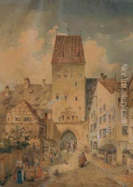 Das Alte Stadtthor Von
Munchen, Schwabinger Thor Genannt Oil Painting - Carl August Lebschee
