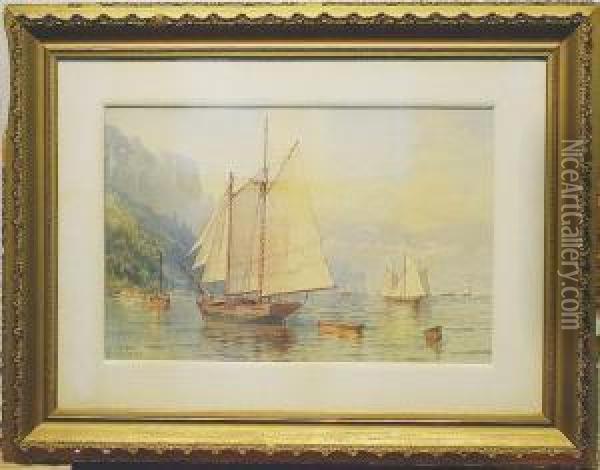 Sailboats By The Palisades Oil Painting - Granville Perkins