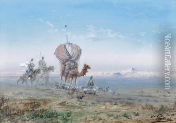 A Caravan In The Desert Oil Painting - Paul Pascal