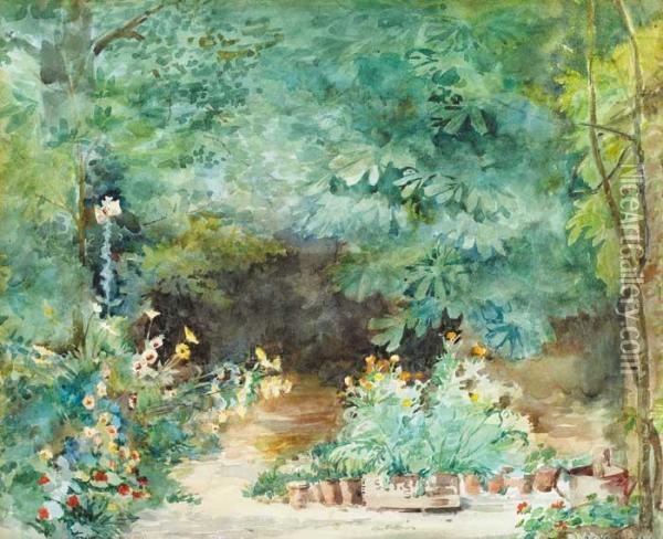 The Garden At Bedford Square Oil Painting - Elizabeth Corbet-Yeats