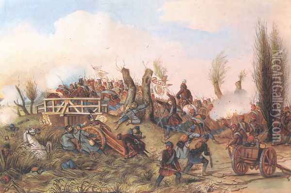 Battle at Tapiobicske II 1849-50 Oil Painting - Mor Than