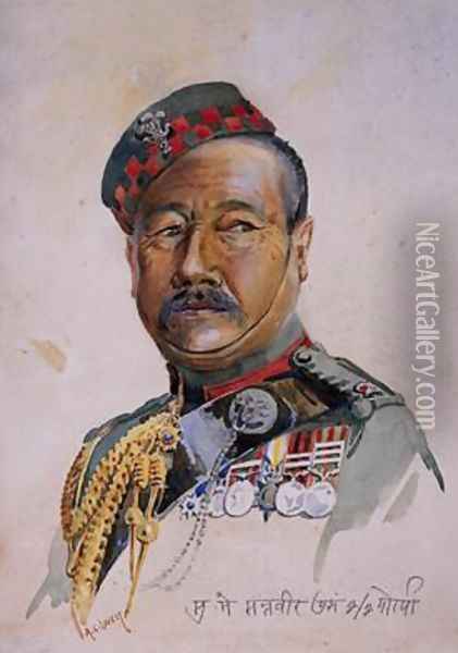 Subadar-Major Gurung Gurkha Oil Painting - Alfred Crowdy Lovett