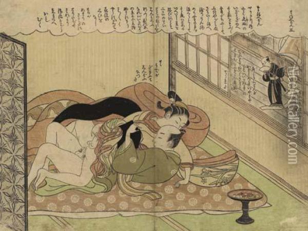 Furyu Enshoku Maneemon (fashionable Erotic Maneemon) Oil Painting - Suzuki Harunobu