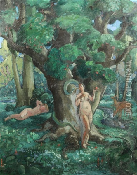 Adam & Eve Oil Painting - Pavel Semyonovich Naumov