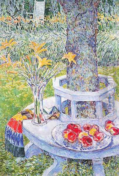 Flowers and fruit under the tree Oil Painting - Childe Hassam