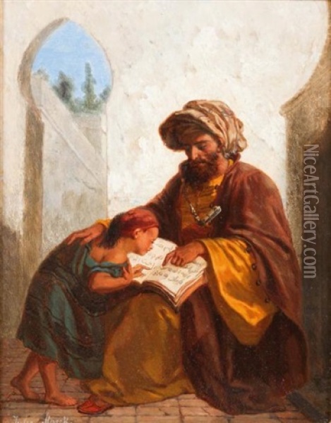 La Lecture Du Coran Oil Painting - Julius Josephus Gaspard Starck