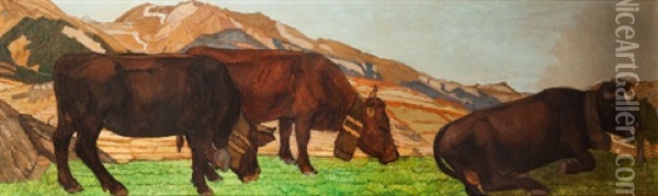Paysage Aux Trois Vaches Oil Painting - Raphy Dalleves
